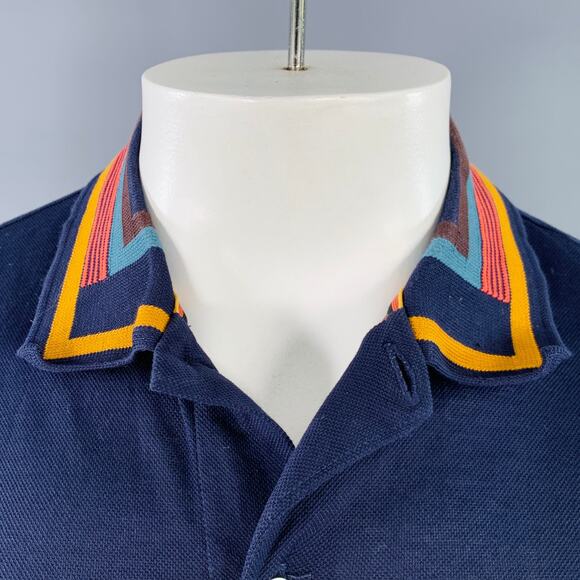 PAUL SMITH Size L Navy Multi Color Contrast Trim Cotton Short Sleeve Polo - Picture 2 of 9